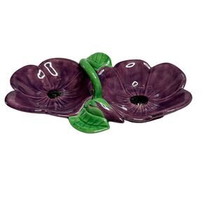 Vintage Purple Amaryllis Divided Candy Dish w/Handle Stamped Holland Mold